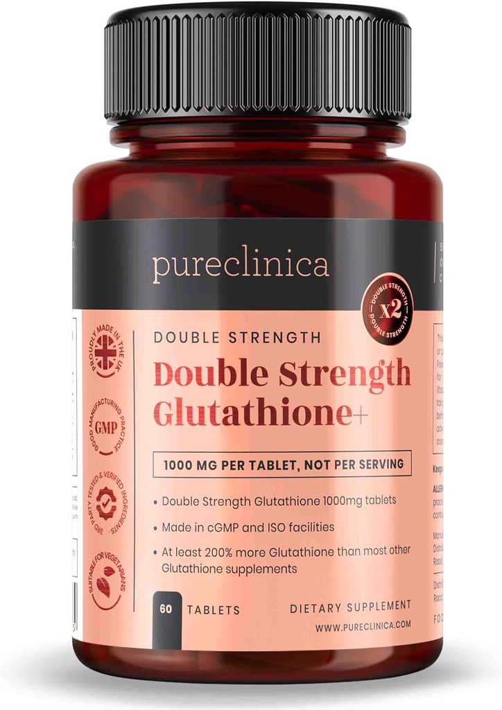 purclinica Glutathione 1000mg x 60 Tablets. con 500mg Glutathione, 300mg ALA y 200mg Vitamina C por Tablet.