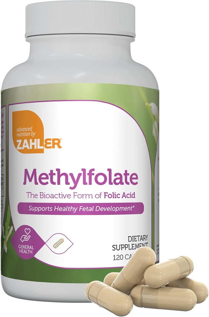Zahler Methylfolate - Supports Healthy Fetal Development and Genetic Health - Methylated Folic Acid from 1000 mcg DFE L-Methylfolate - Kosher Non GMO Methyl Folate Supplement for Women (120 Capsules)