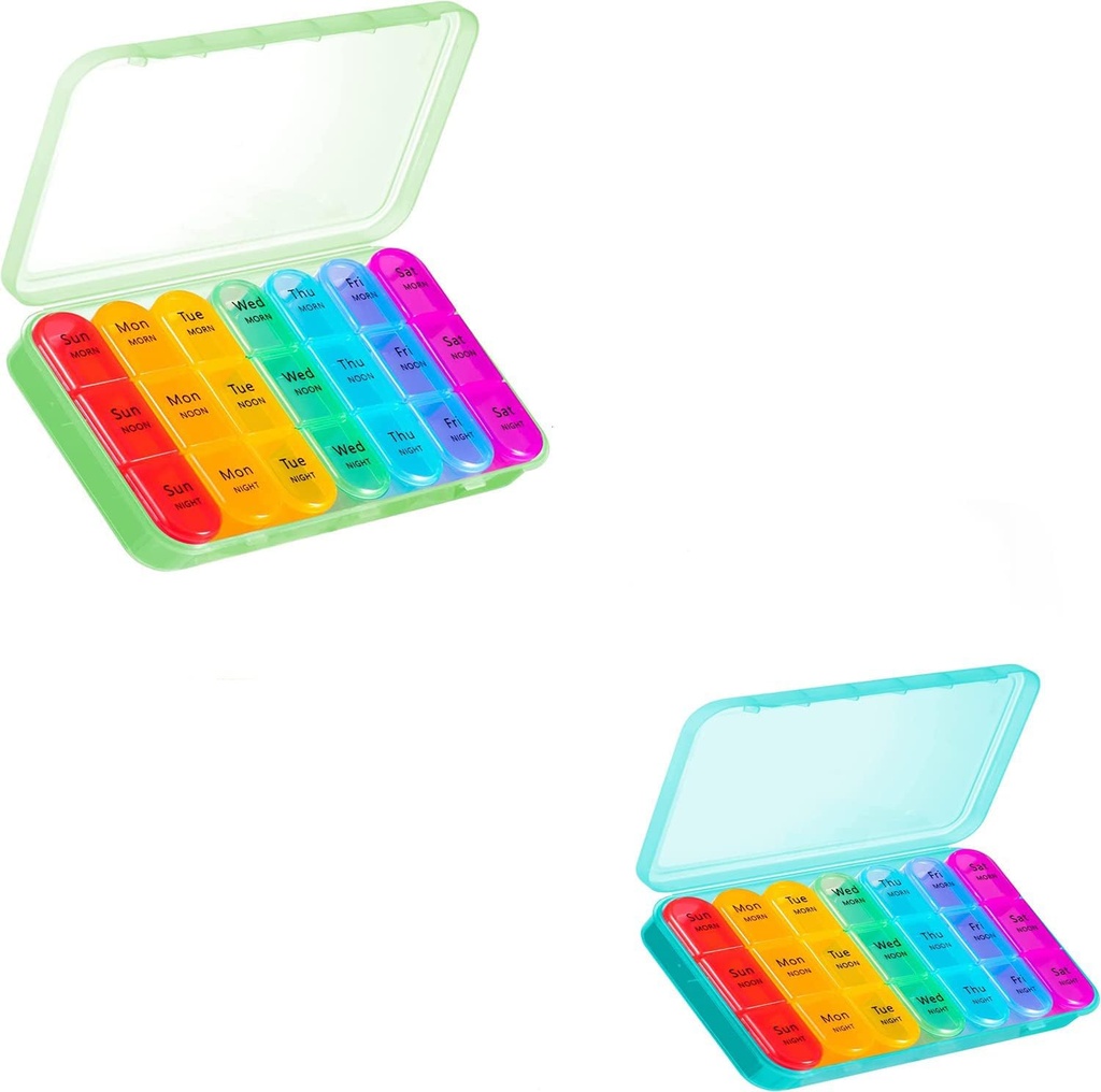 Asprink Green and Cyan 370 Pill Organizer 3 veces al día - Semanal Pill Box 3 veces al día, Daily Pill Box 7 Day Medicine Organizer