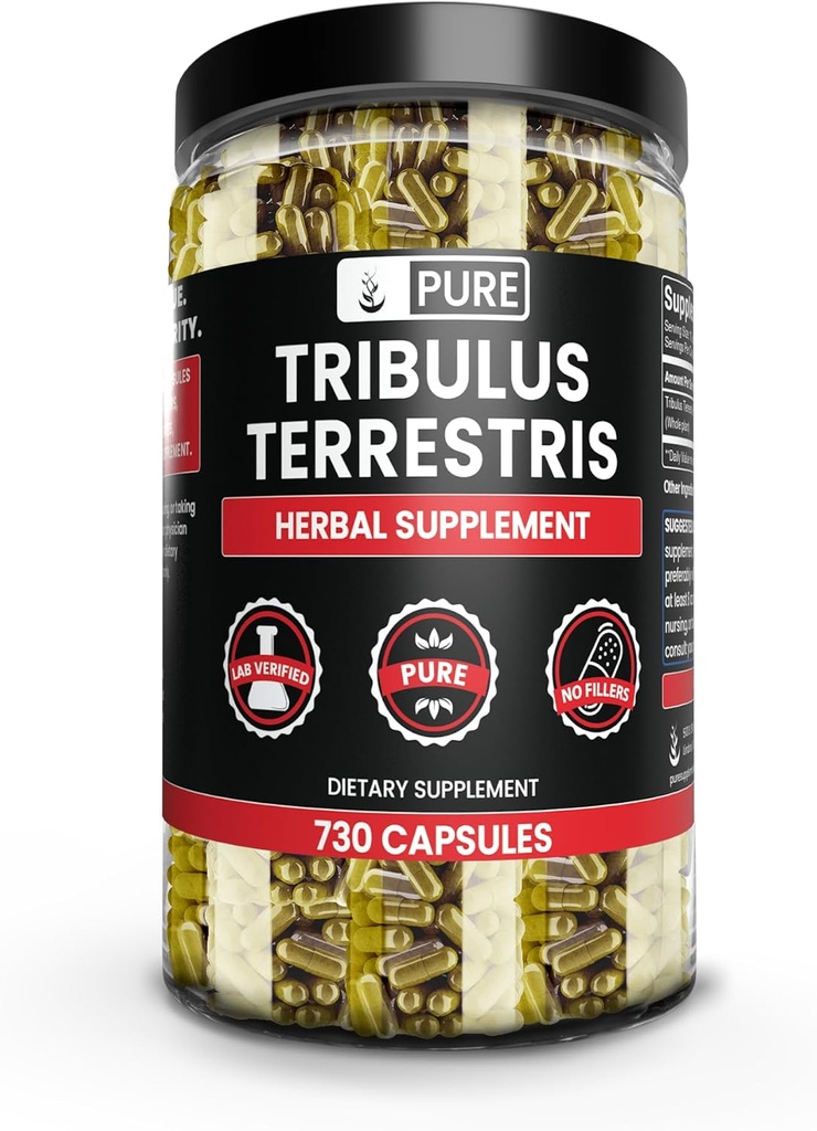 Ingredientes originales puros Tribulus Terrestris, No Magnesium Or Rice Fillers, Siempre Puro, Lab Verified (730 cápsulas)