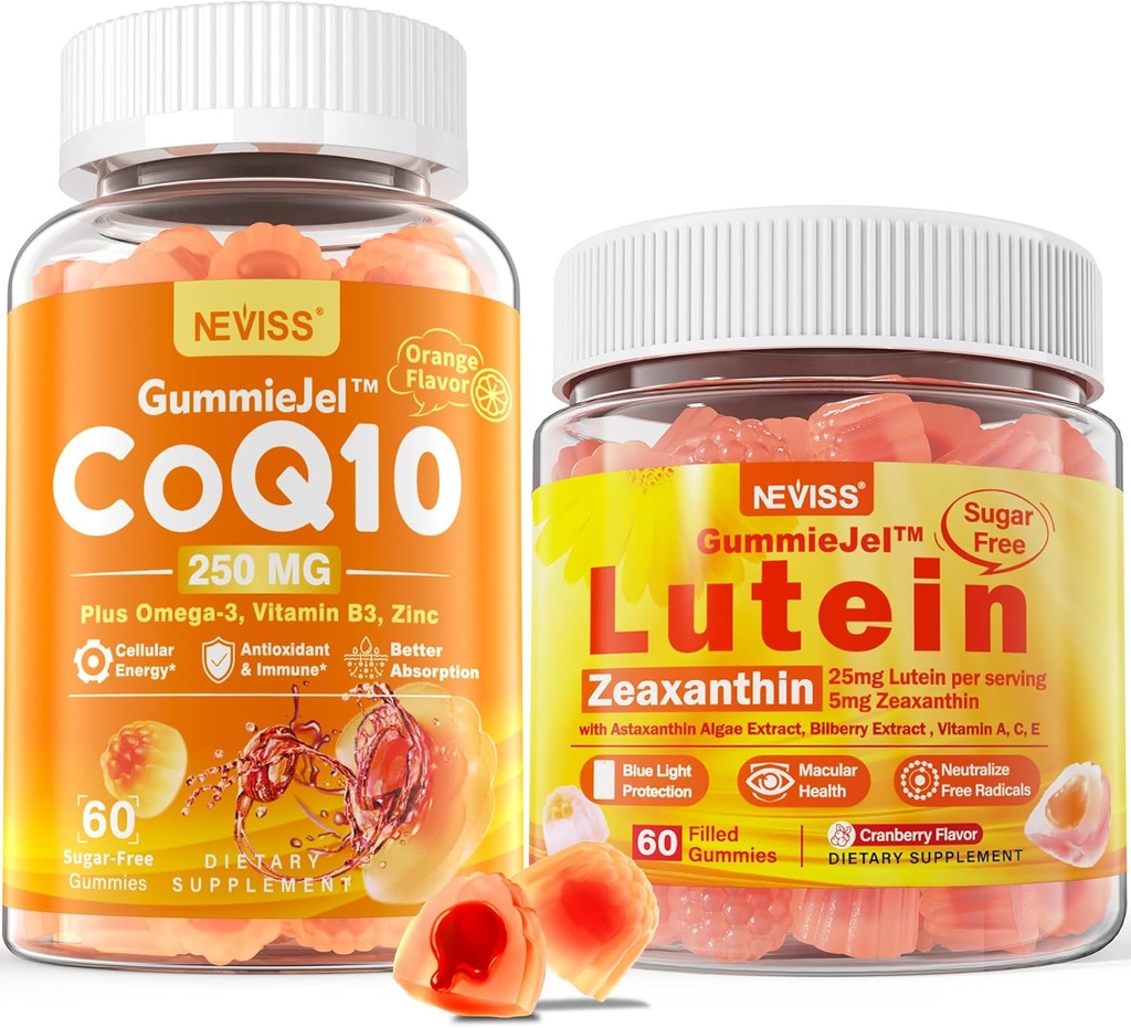 NEVISS Sin azúcar CoQ10 Gummies 60 Cuenta + Lutein Gummies 60 Cuenta