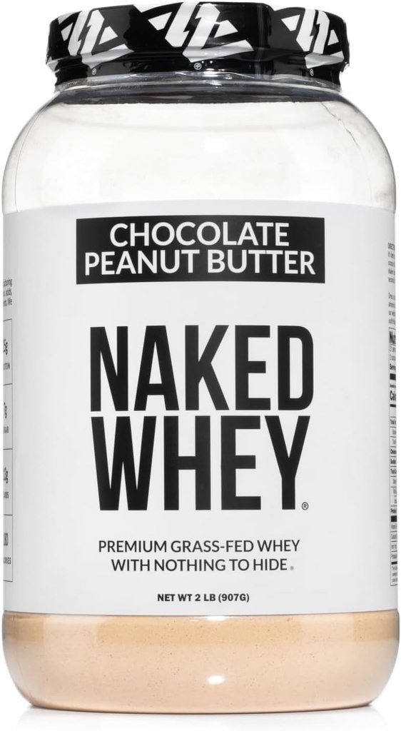 NAKED Whey Chocolate Peanut Butter Protein Powder, Grass Fed Whey, No GMO, No Soy y Gluten Gratis. Nada Artificial, Aid Growth and Recovery - 21 Servings