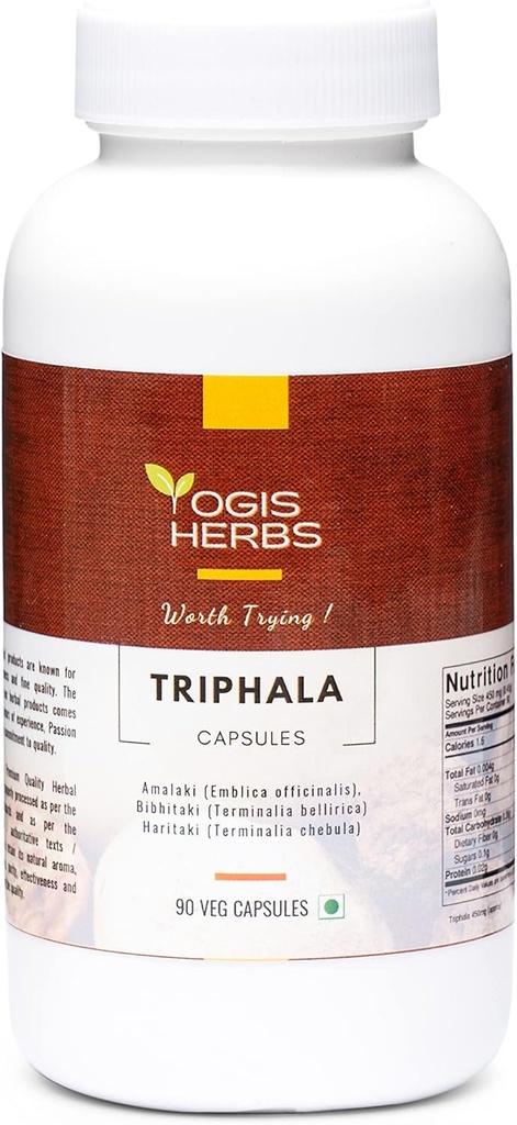 YOGIS HERBS Triphala Capsules Amalaki (Emblica Officinalis), Bibhitaki (Terminalia Bellirica) y Haritaki (Terminalia Chebula) 90 Veg Capsules