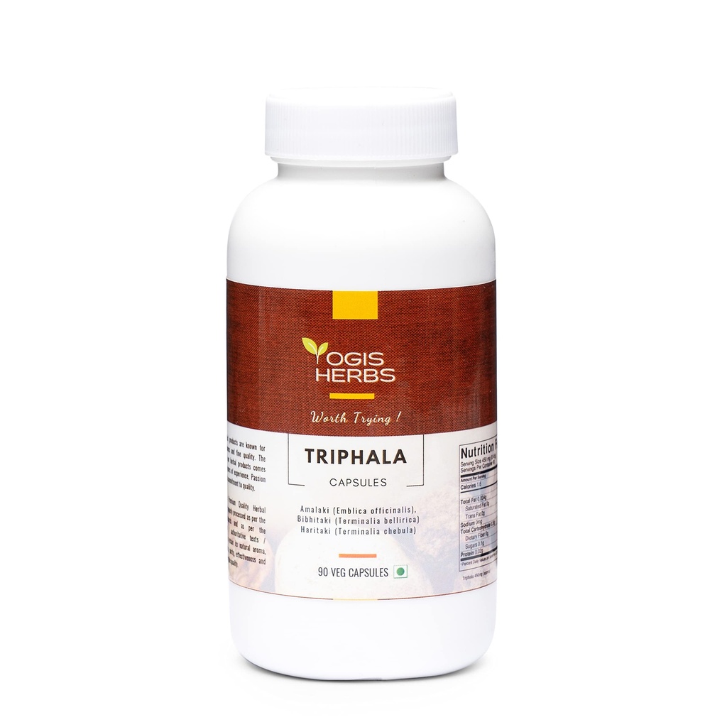 YOGIS HERBS Triphala Capsules Amalaki (Emblica Officinalis), Bibhitaki (Terminalia Bellirica) y Haritaki (Terminalia Chebula) 90 Veg Capsules