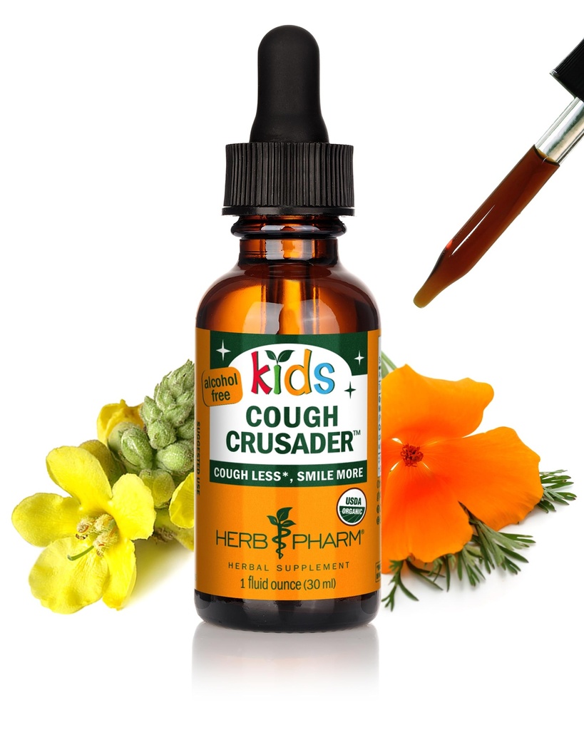 Herb Pharm Kids Certified-Organic Alcohol-Free Cough Crusader Liquid Herbal Fórmula, Wild Cherry, 1 Fl Oz