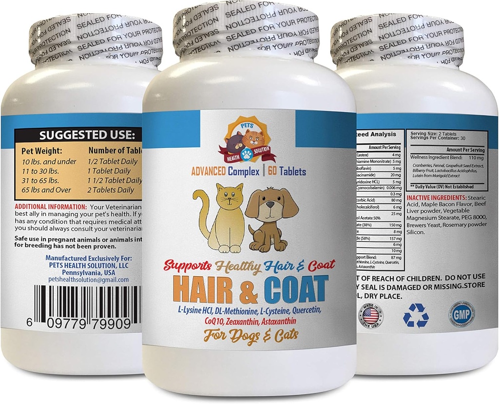 Pelo de perros y suplementos de piel - Mascotas Pelo y Coat Boost - para perros y gatos - Soportes Saludable Piel uñas - Vitamina del perro c - 1 Botella (60 Tabletas)