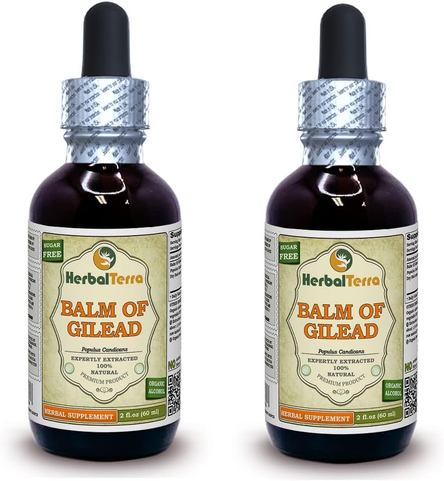 Balm Of Gilead (Populus candicans) Tincture, Organic Dried Buds Liquid Extract (Brand name: HerbalTerra, Proudly made in USA) 2x2 fl.oz (2x60 ml)