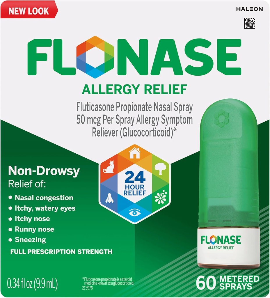 Flonase Alivio de la Alergia Nasal Spray, 24 horas Medicina de la Alergia No Drowsy, Metered Nasal Spray - 60 radios