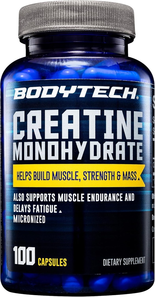 BODYTECH Creatine Monohydrate Capsules a Micronized a Supports Muscle Strength, Mass, and Endurance (100 cápsulas)