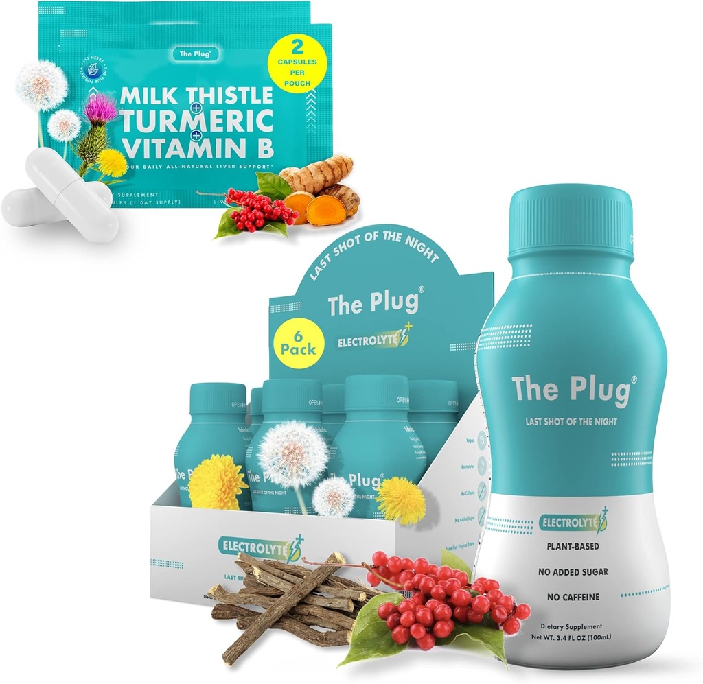 The Plug Liver Cleanse Detox &amp; Repair Bundle - Suplemento píldoras " bebida de recuperación (6 Pack)