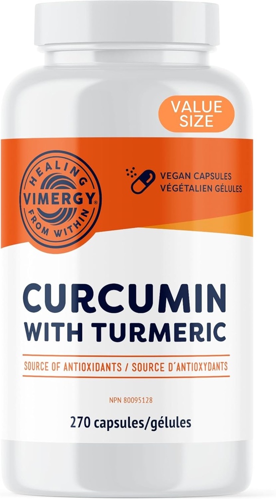 Curcumina vimergia con cápsulas turméricas – promueve la salud ósea y la movilidad* – apoya la función de memoria y cerebro* – Kosher, Vegan &amp; Gluten-Free – (270 ct.)