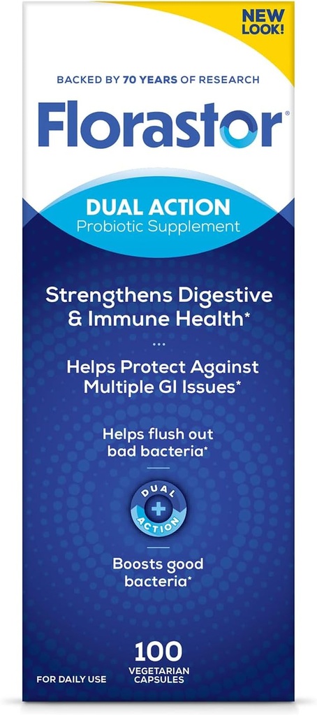Probióticos Florastor para Salud Digestiva e Inmune, 100 cápsulas, Probióticos para Hombres Mujer, Ayuda a Flush Out Bad Bacteria, Boosts El Bien con Nuestro Único Saccharomyces Boulardii