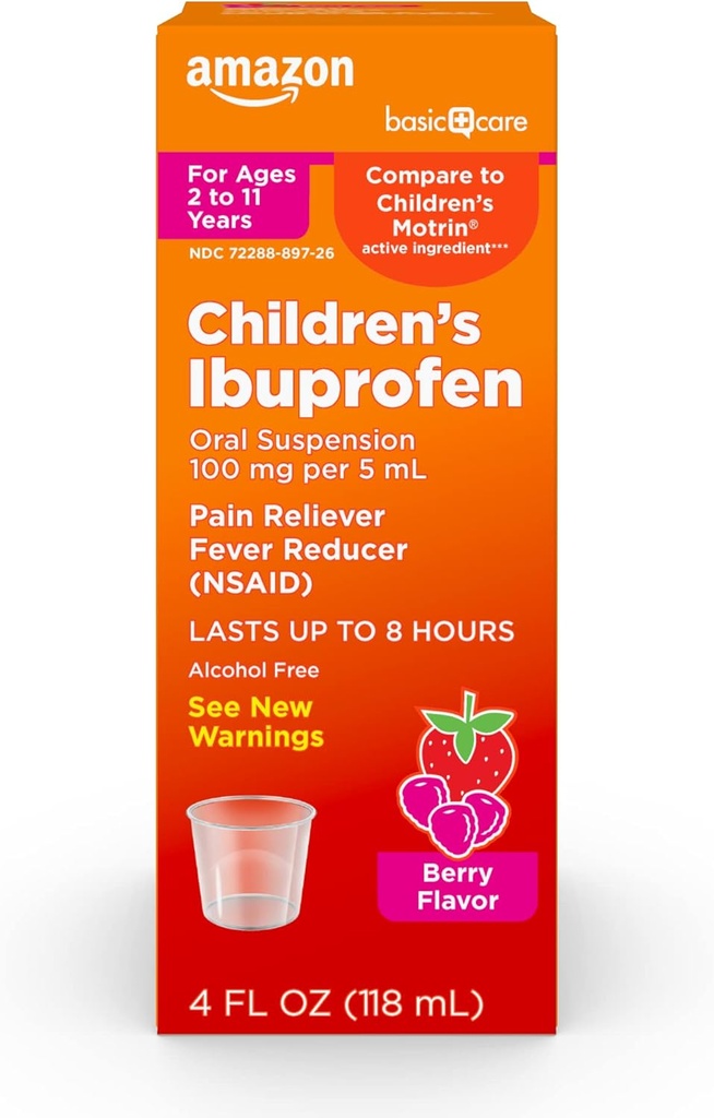 Cuidado básico Suspensión oral de los niños Ibuprofeno 100 mg, Berry, 4 fl oz (Pack of 1)