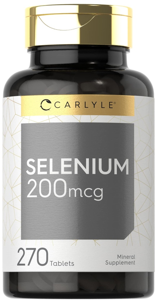 Carlyle Selenium Suplemento 200mcg ← 270 Tablet Capsules  Essential Trace Mineral Silencio Vegetarian, Non-GMO, Gluten Free