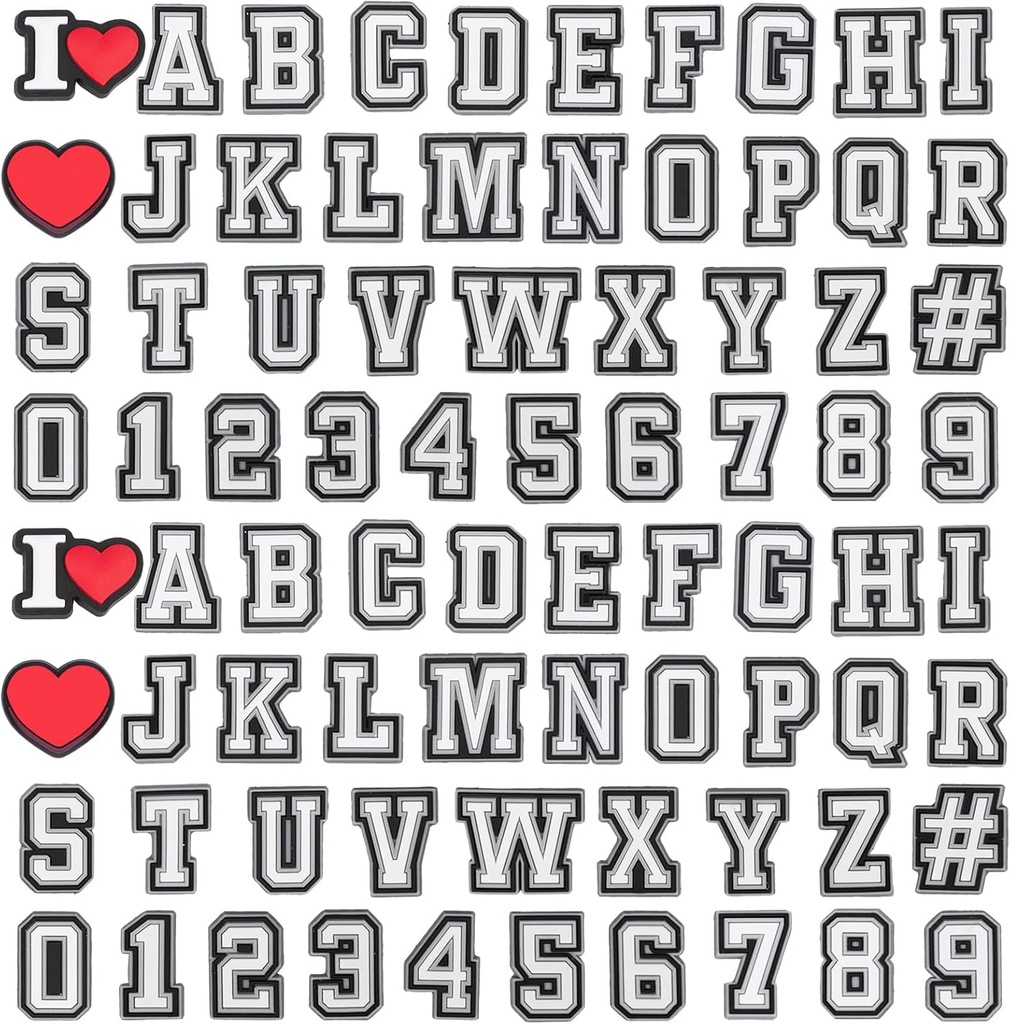 74+4 Pcs Letters Numbers Shoe Charms, Double A-Z Letters > 0-9# Numbers Charms for Clogs Wristbands Pulseras, para Hombre Mujeres Adultos Niños Niñas