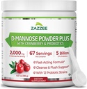 Zazzee D-Mannose Powder Plus, 2000 mg, 67 Servings, Potent " Fast-Acting, Plus 5 Billion CFU Probiotics and Pure Cranberry Juice Extract, Kosher, Free Scoop, 6.5 Oz, Gluten-Free, Non-GMO All-Natural