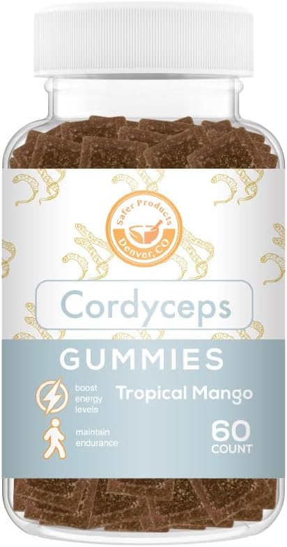Cordyceps Mushroom Gummies - May Support Energy, Endurance, and Stamina - Tropical Mango Flavor - Vegan, Non-GMO, Gluten-Free, Gelatin Free - 60 Conde