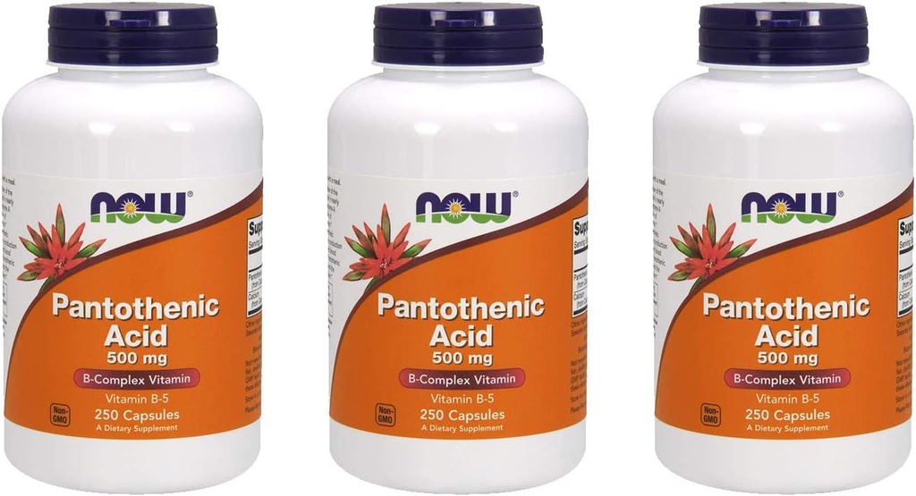 AHORA Alimentos Ácido pantoténico 500 mg, 250 cápsulas (3 Pack)