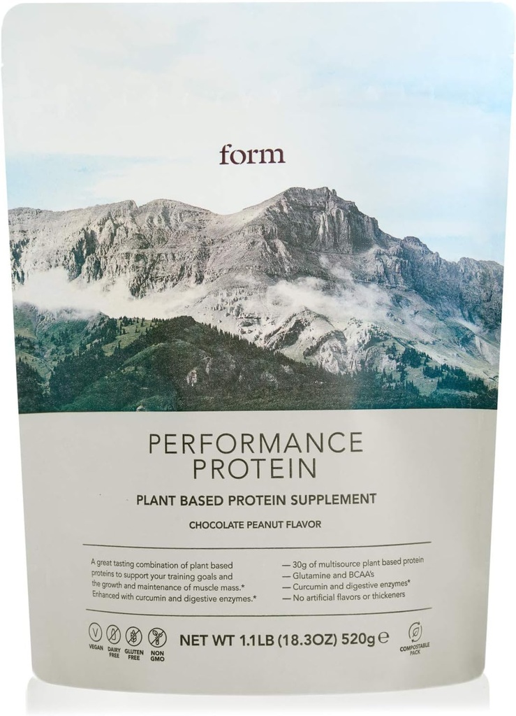 Proteína de rendimiento de forma - Polvo de proteína vegana - 30g de proteína basada en plantas por ser, con BCAAs. Sabe bien con agua justa! (Chocolate Peanut)