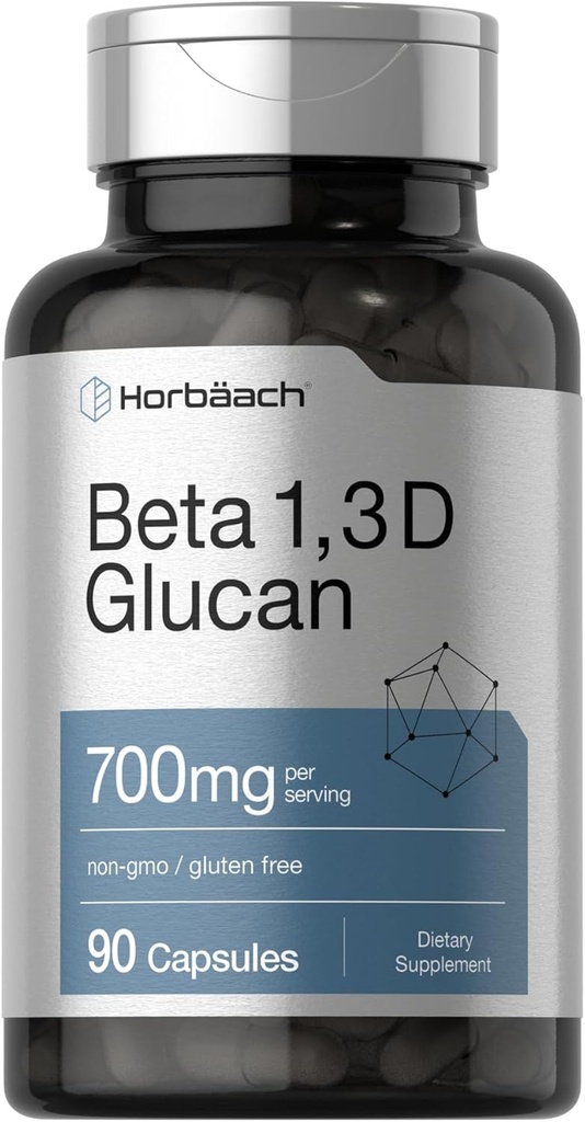 Horbäach Beta Glucan 1 3D 700 mg TENIDO 90 cápsulas ANTE Beta 1,3, 1,6 D Glucan ANTE No GMO, Gluten Suplemento gratuito