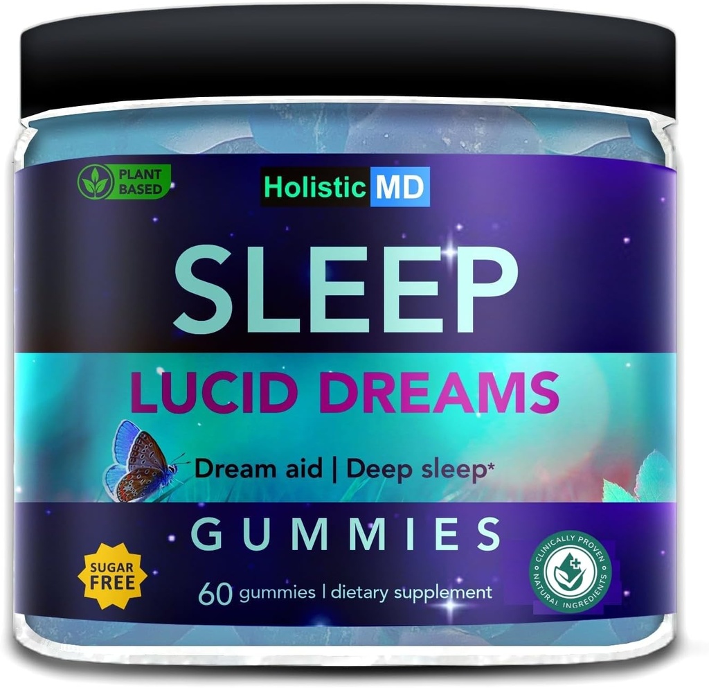 Lucid Dreams Deep Sleep - Mugwort Herb 5 htp Mucuna Pruriens Choline Suplementos - Gummies Sugar Free Vegan 60 ct