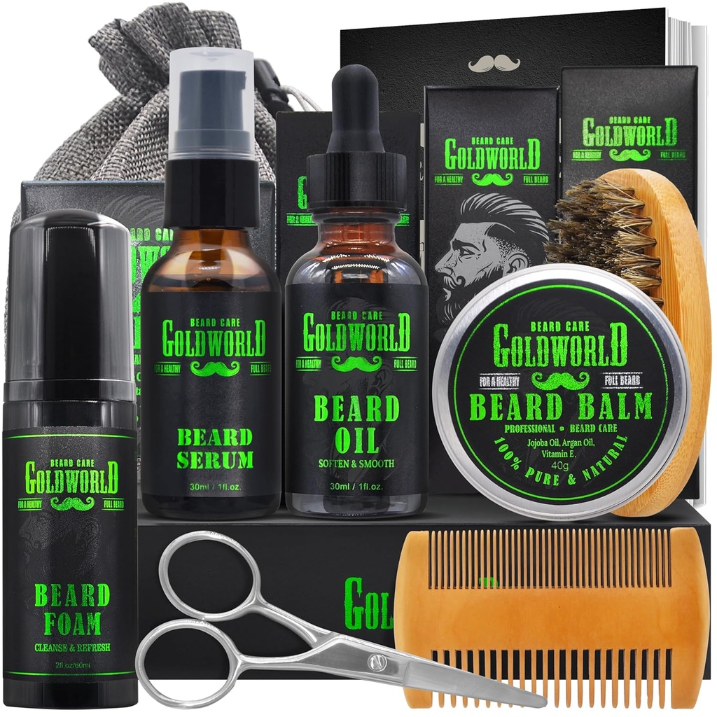 Beard Kit Beard Grooming Kit w/Beard Wash/Shampoo Beard Oil Balm Brush Comb Scissor Bag e-Book Christmas Stocking Stuffers Gifts Ideas for Men Him Papa Boyfriend Hus Mens
