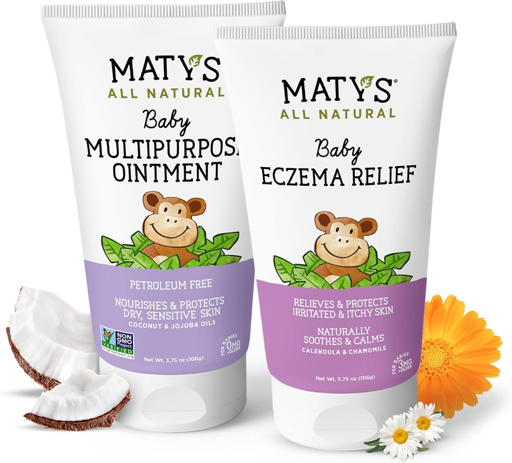 Matys Baby Eczema & Multipurpose Ointment 2pk Combo for Babies 3 months +, Soothe Eczema & Nourish Dry Skin, Steroid/Petroleum free, 3.75oz each Tube