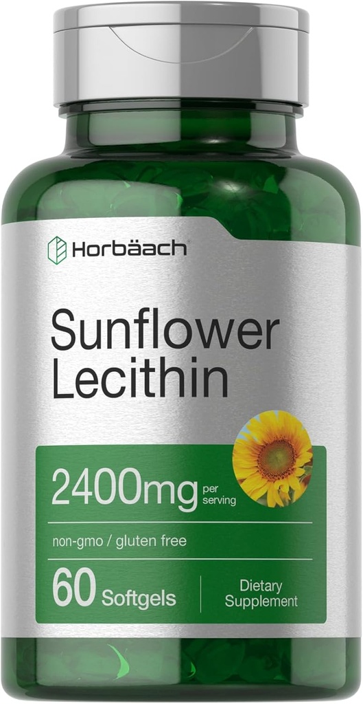 Horbäach Sunflower Lecithin Softgel Capsules TENIDO 2400mg TENIDO 60 Píldoras Silencio Naturalmente Occurring Phospholipids ANTE NO GMO, Gluten Free Supplement