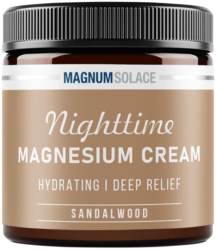 Loción de magnesio – Crema de magnesio de noche – Aplicar a musculos, brazos o tópicos - Cloruro de magnesio tópico – EE.UU. Hecho y seguro para niños (Sandalwood) 4 Fl Oz (Pack de 1)