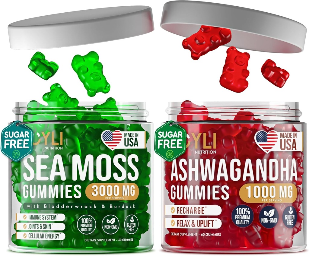 Irish Sea Moss " Ashwagandha Gummies - Ashwagandha Supplements " Sea Moss Supplement for Adults, Kids - Irish Sea moss Bladderwrack Burdock Root Ashwagandha - 60 Ashwagandha, 60 Irish Sea Mos Gummies