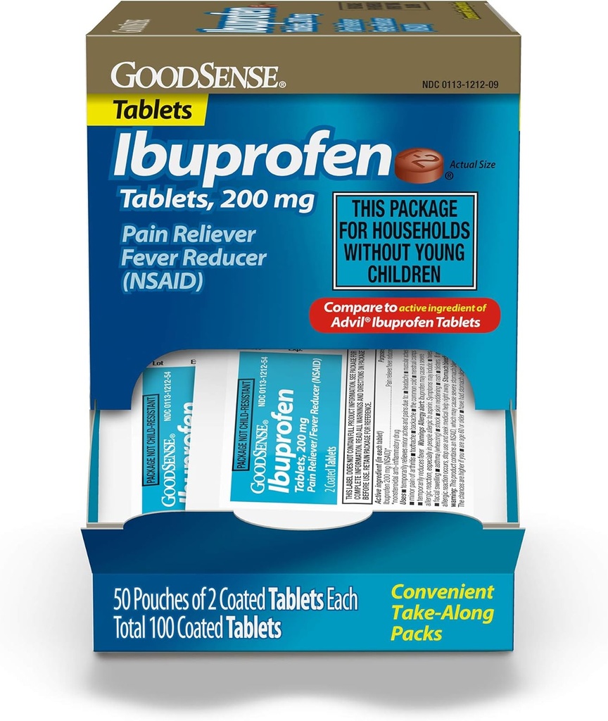 GoodSense Ibuprofen Tablets, 200 mg, Doin Reliever y Fever Reducer, 100 Cuenta