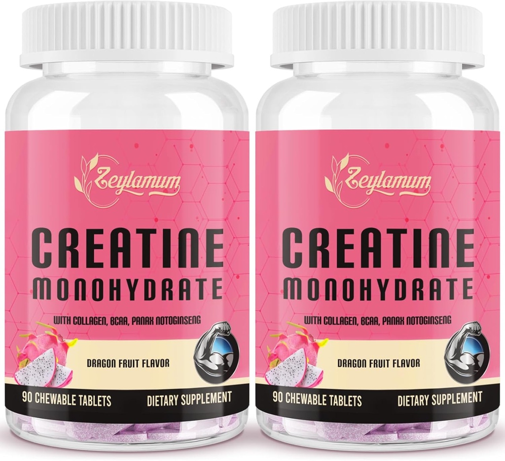 Creatina para las mujeres que viven con el colágeno hidrolizado, BCAA  durable 3G Creatine Chews for Women Booty Gain, Lean Muscles, Recovery & Energy, Vegan, Sugar Free Creatine, Powder Alternative, 60 Servings