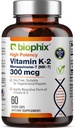 biofijo Vitamina K2 MK-7 300mcg, 60 cápsulas veganas – Suplemento de alta potencia para la fuerza ósea y la salud inmune
