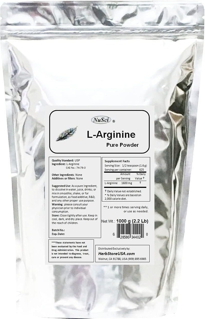 L-Arginine Powder Pure Base Form (1000 Grams (2.2 lb))