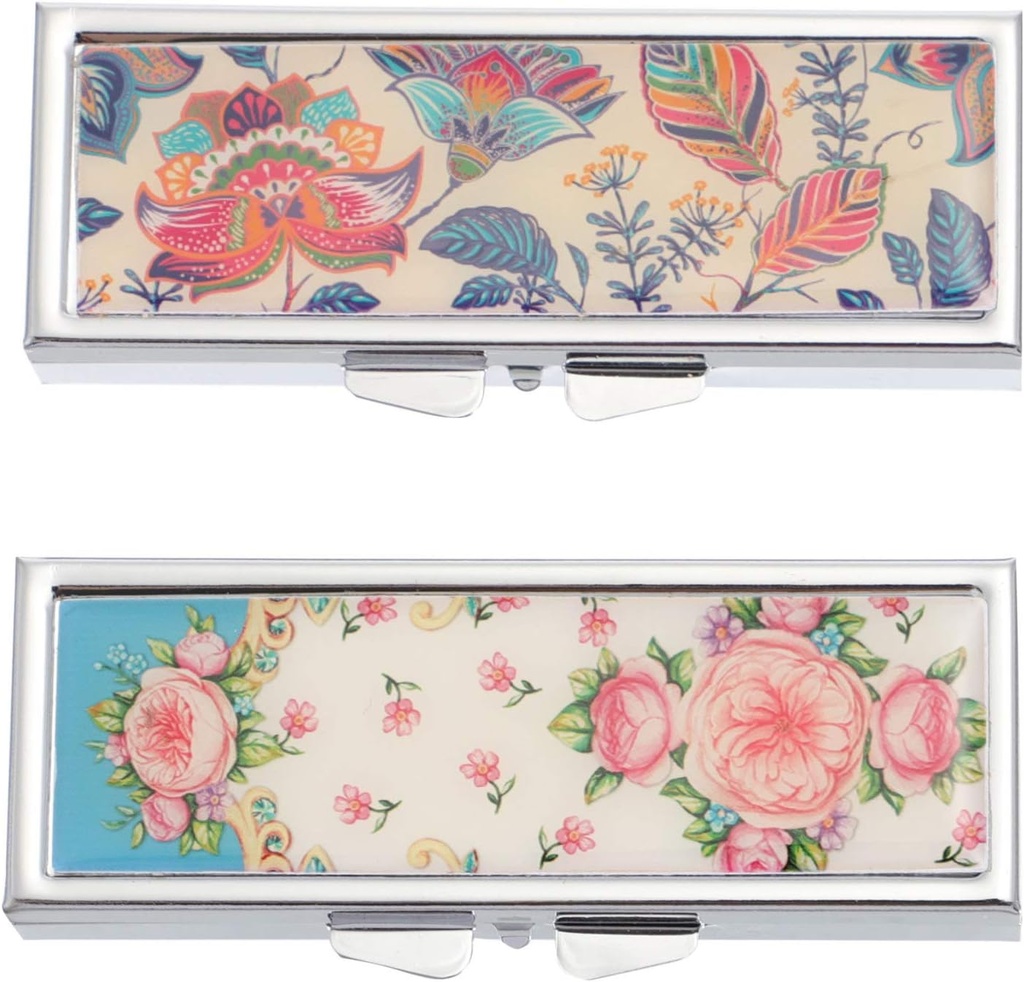 EXCEART 2pcs Metal Pill Box Semanal 7 Días Am Pm Pill Case Daily Pill Cases Travel Medicine Pill 3 y 6 Compartments Storage Holder for Pills Vitamin Fish Oil Supplements Pattern