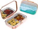 Cute Small Pill case for Pockets & Purses,Elegant Pill Box hace un gran regalo,2 Compartment Travel Medicine Organizer Tiendas Progesterone,Capsule Pills, Ibuprofeno, Vitamins-Rose Gold Color Beach