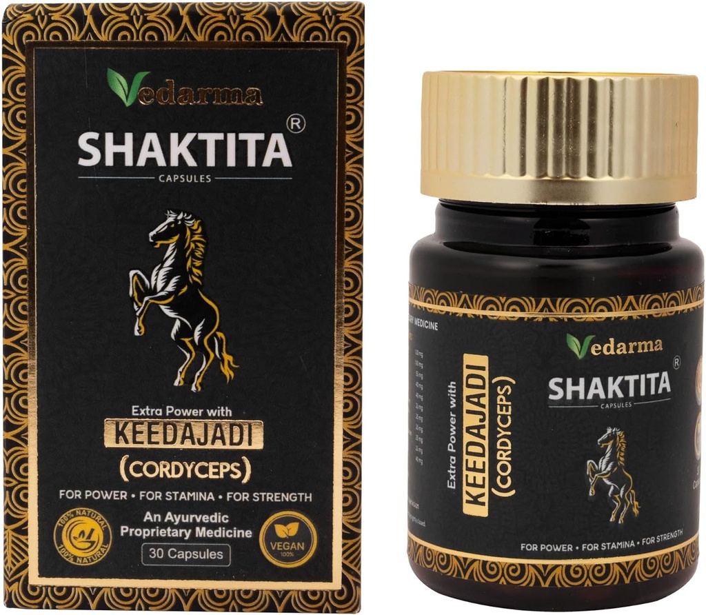 Shaktita Capsules with Keedajadi Infusion – Natural Ayurvedic Formula to Support Energy, Stamina, Vitality, and Overall Wellness for Active Lifestyles (30 Capsules)