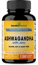 SANDHUHERBALS Sandhu Herbals Ashwagandha Suplemento perpetua 120 Orgánica 4 en 1 cápsulas, 2 Meses Abandonar con Zinc, Black Pepper & Holy Basil Extract soporta Immune Health permanente Non-GMO
