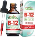 Why Not Natural Organic Vitamin B12 Liquid - Sublingual Extra Strength 60 x 5000 mcg Methylcobalamin Drops, Vegan, Maximize Absorption and Energy