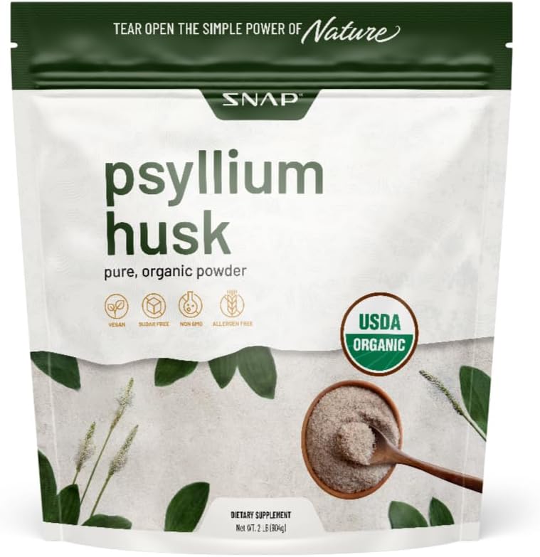 Snap Supplements Psyllium Husk USDA Organic Powder, Support Healthy Gut, Cleanse Digestive System, Aids Digestive Health, Non-GMO, Pure Organic Powder, 2LB