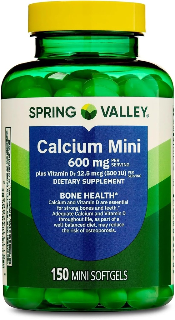 Suplemento de calcio con vitamina D3-600 mg de calcio para la salud ósea, 150 mini Softgels, calcio esencial y vitamina D3