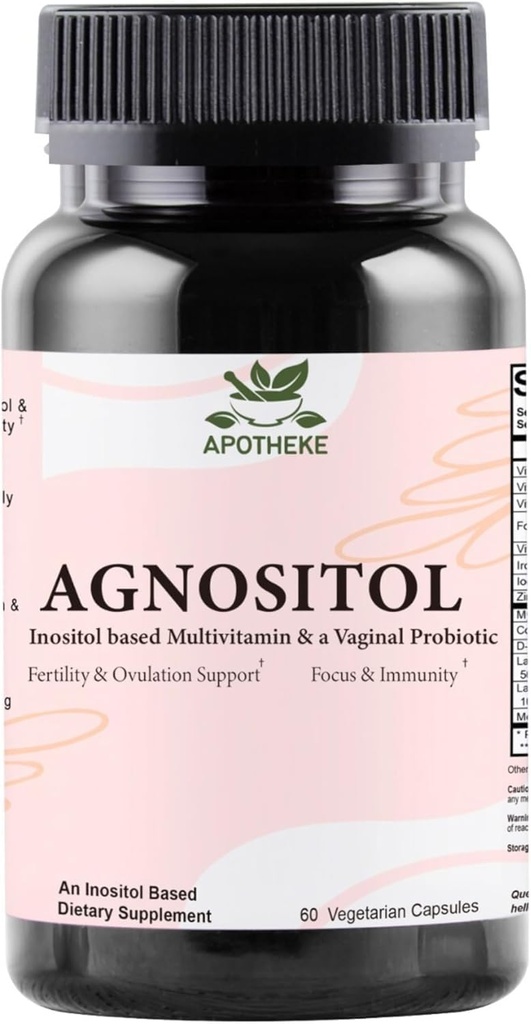 AGNOSITOL Vitamina prenatal, Probiótico vaginal con bacterias SMART, Fertilidad, Ovulación " Apoyo PCOS, Balance hormonal " Suplemento de salud vaginal. Inositol 40:1, ácido fólico, vitaminas D3 B6/1