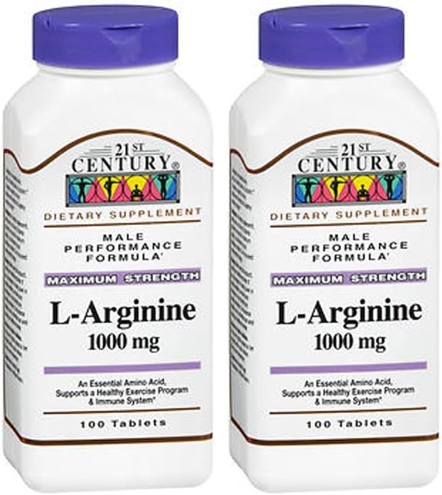 21st Century L-Arginine 1000mg, Maximum Strength 100 ea (Pack of 2)