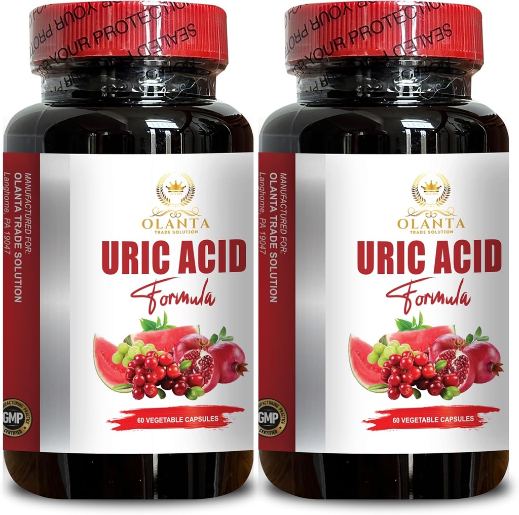 URIC Acid - Suplemento Orgánica Uric Acid con Extracto de Cereza Tart, semillas celery, Uric Acid Support Suplemento Milk Thistle y Bromelain - 2 botellas 120 cápsulas