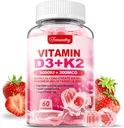 Vitamina D3 K2 Suplemento para Adultos - Vitamina D3 5000 UI + K2 200 mcg - VIT D3 K2 Gummies con Calcio 600mg Magnesio Zinc &amp; Vitamina C para Hombres - Soporte B0ne, Muscle Immune