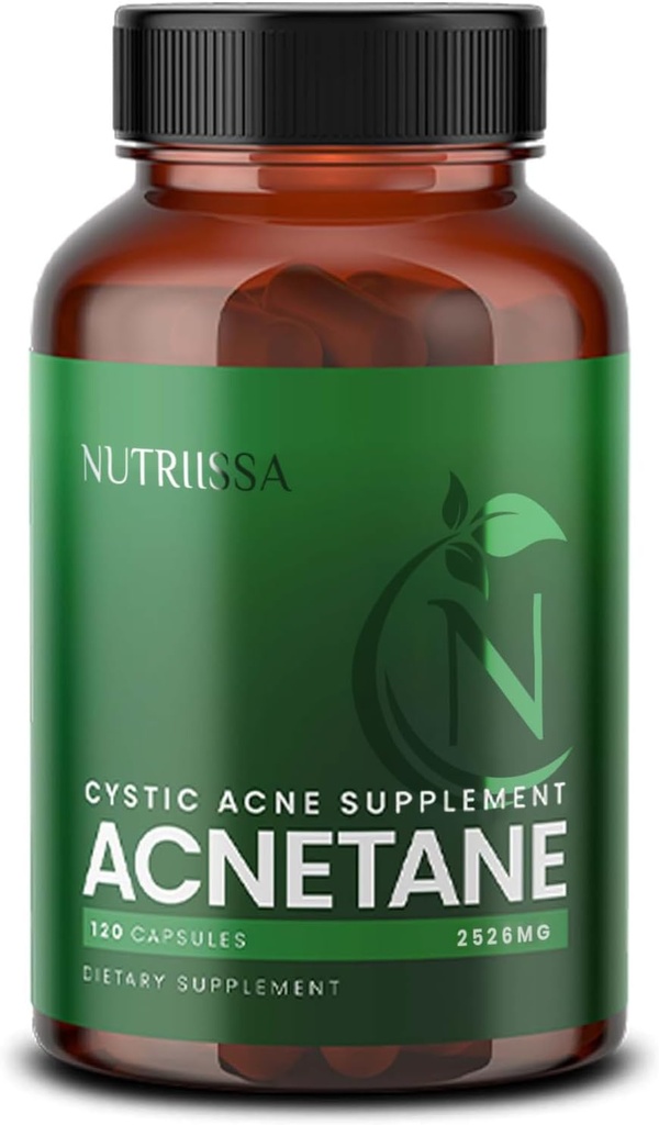 Nutriissa ACNEtane - Control de acné hormonal y cístico con ácido pantoténico &amp; L-Carnitina - EPEB certificado para la pureza & potencia - 120 cápsulas veganos