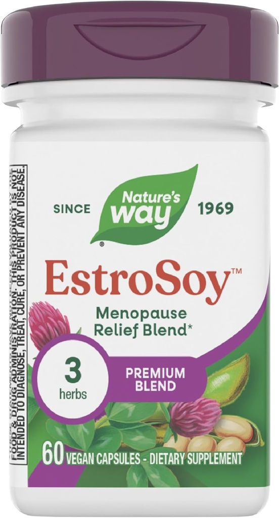 Nature's Way EstroSoy, Menopause Relief Blend*, Helps Relieve Menopausal Symptoms*, Black Cohosh, Red Clover, and Fermented Soy, 60 Vegan Capsules
