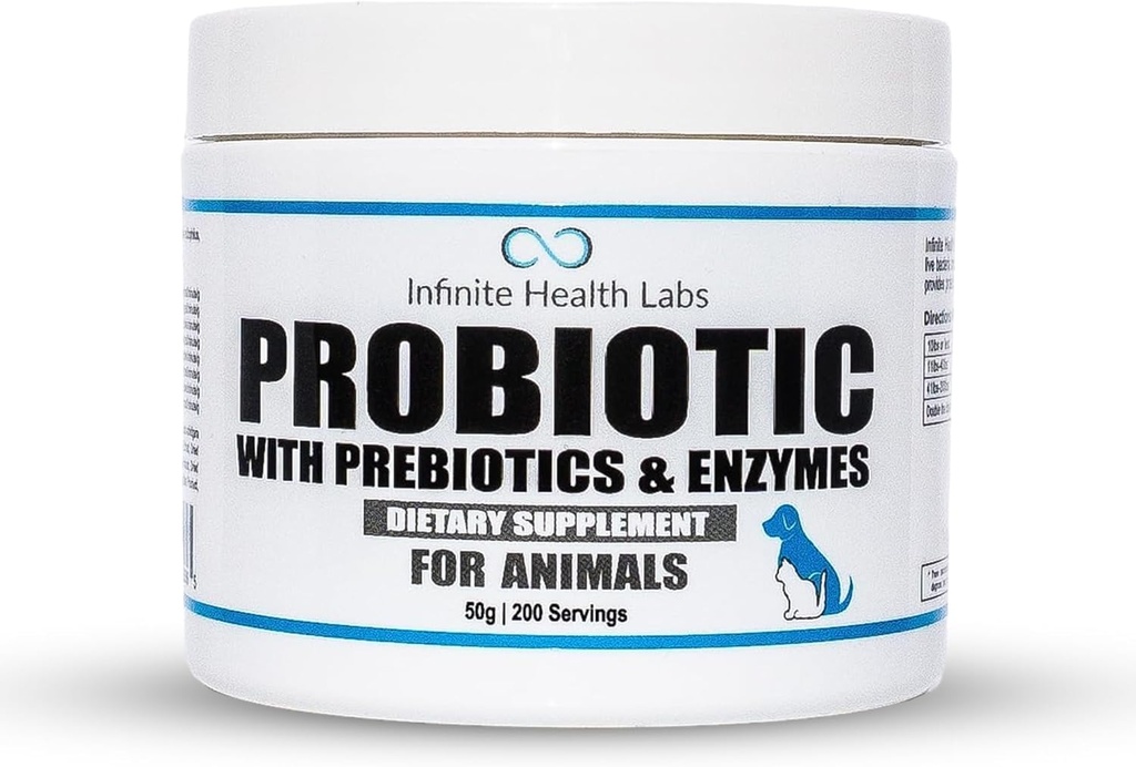 Probióticos para perros y gatos - Vet Formulado en EE.UU. Pet Prebiotic &amp; Enzyme Powder para Digestive, Gut & Immune Health - 200 Servings (50 g)