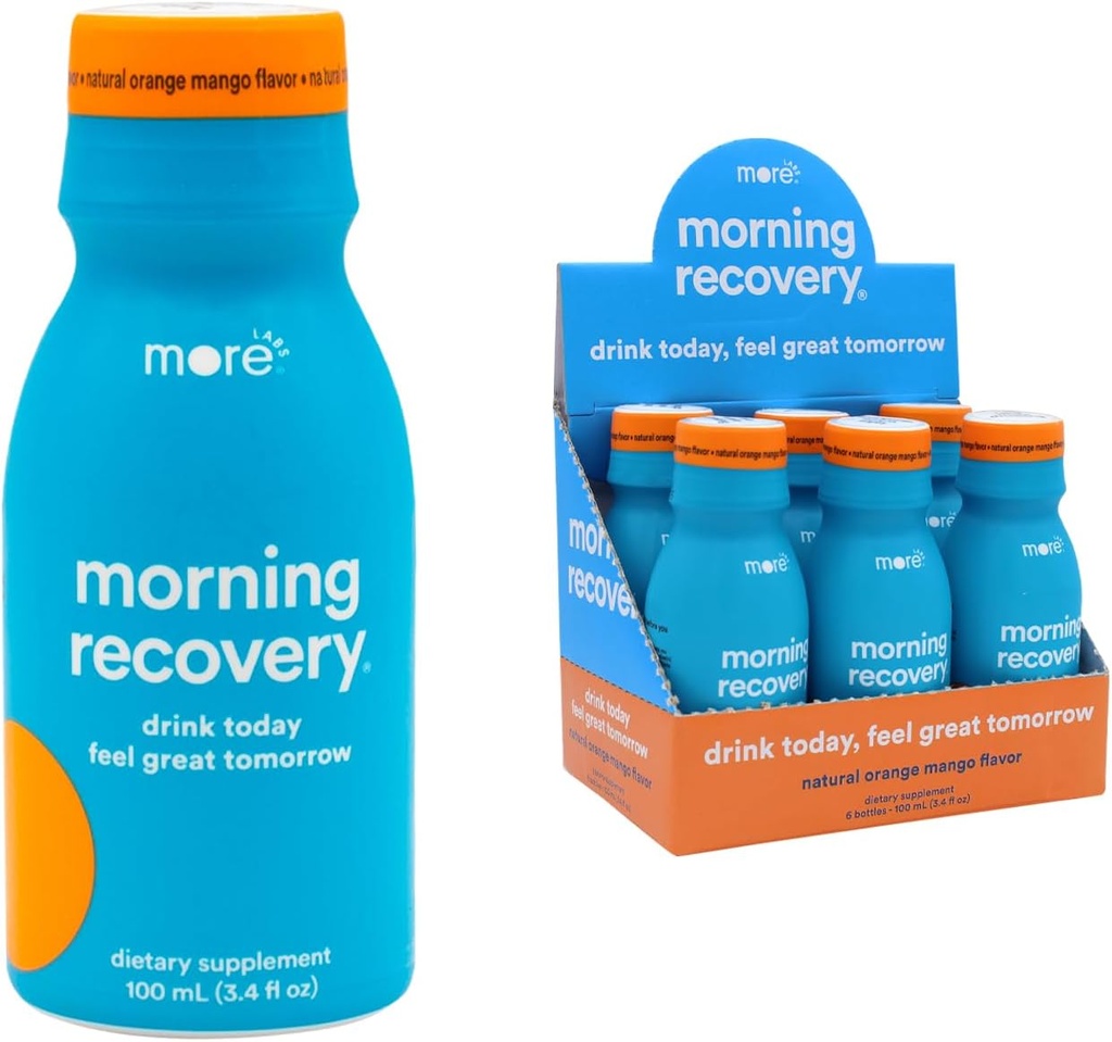 Electrolito de recuperación de la mañana, leche bebe proprio fórmula para hidratar mientras bebe, DHM líquido altamente fluido, no GMO, Vegan, libre de gluten, mango de la naranja, paquete de 6