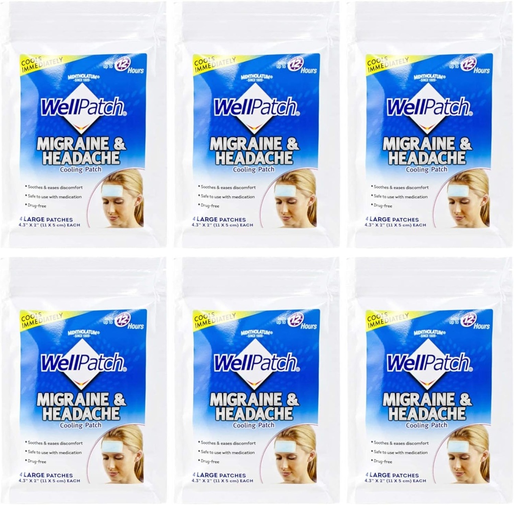 WellPatch Cooling Headache Pads, Migraine 4 Pads en un Pack. (Pack of 6)= 24pads
